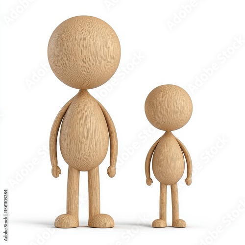 Two Wooden Figures A Tall and Small Light Brown Character Illustration
