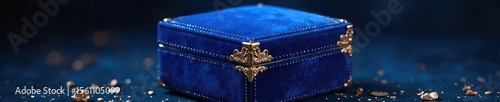 Luxurious sapphire blue velvet jewelry box, intricately designed with gold accents Perfect for storing precious gems and keepsakes Ideal for elegant display , ruby, beautiful, regal
