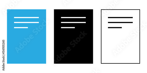 Vector art of set of blue, black and white note icons isolated on white background