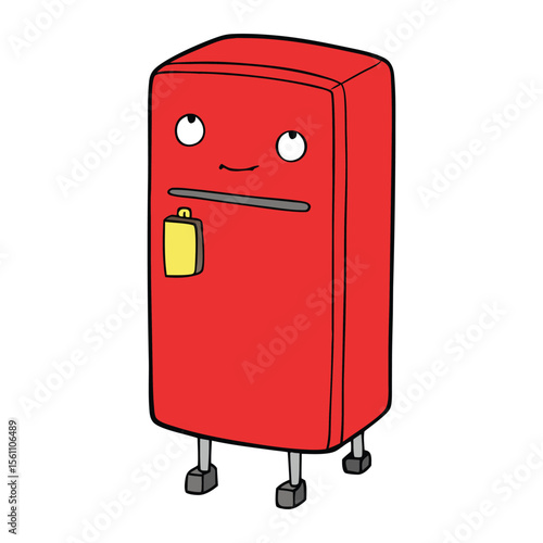 Red retro fridge with a paper note stuck on the door, adding vintage charm and a cozy, nostalgic feel to your kitchen decor. Perfect for reminders and style.
