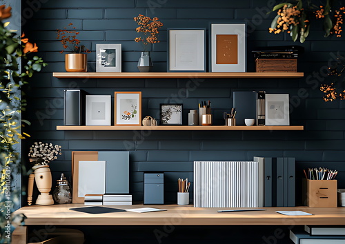 White bookshelves with white and blue file folder