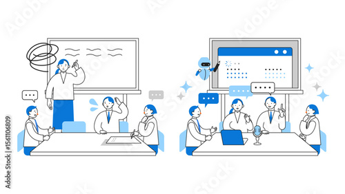 DX デジタルトランスフォーメーションを推進する社会のイラスト　議事録AI