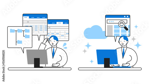 DX デジタルトランスフォーメーションを推進する社会のイラスト　CRM導入で効率UP