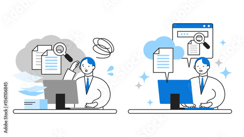 DX デジタルトランスフォーメーションを推進する社会のイラスト　クラウド文書管理