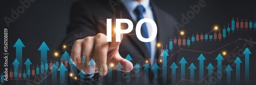 Businessperson points to initial public offering.