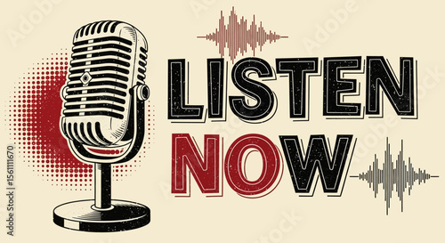 Retro Microphone Listen Now Audio Broadcast