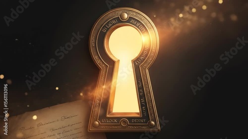 Intricate antique keyhole with golden light mysterious decorative design graphic element for illustration and creative projects