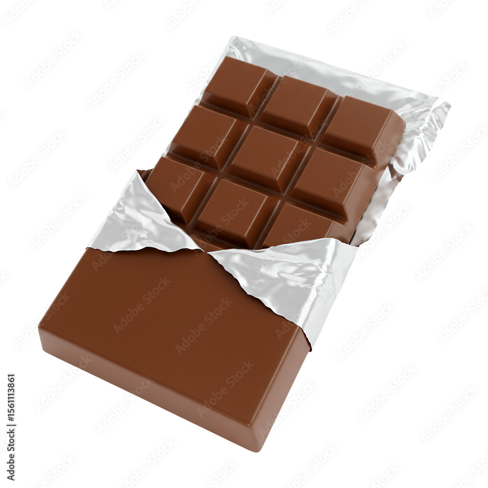 Partially Unwrapped Milk Chocolate Bar with Silver Foil Wrapper Partially Unwrapped Milk Chocolate Bar with Silver Foil Wrapper