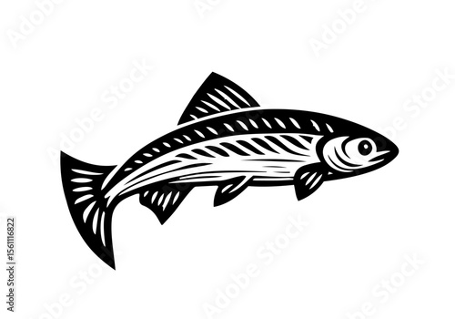Minnow Fish Simple Hand Drawn Natural Illustration Stylized as Linocut Vector Isolated by AZ for Books, Arts, Design and Decoration Graphic Asset