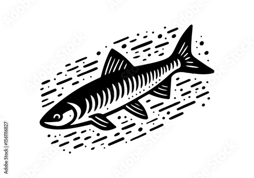 Minnow Fish Simple Hand Drawn Natural Illustration Stylized as Linocut Vector Isolated by AZ for Books, Arts, Design and Decoration Graphic Asset