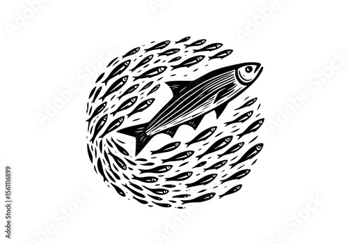 Minnow Fish Simple Hand Drawn Natural Illustration Stylized as Linocut Vector Isolated by AZ for Books, Arts, Design and Decoration Graphic Asset