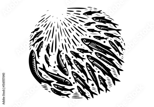 Minnow Fish Simple Hand Drawn Natural Illustration Stylized as Linocut Vector Isolated by AZ for Books, Arts, Design and Decoration Graphic Asset