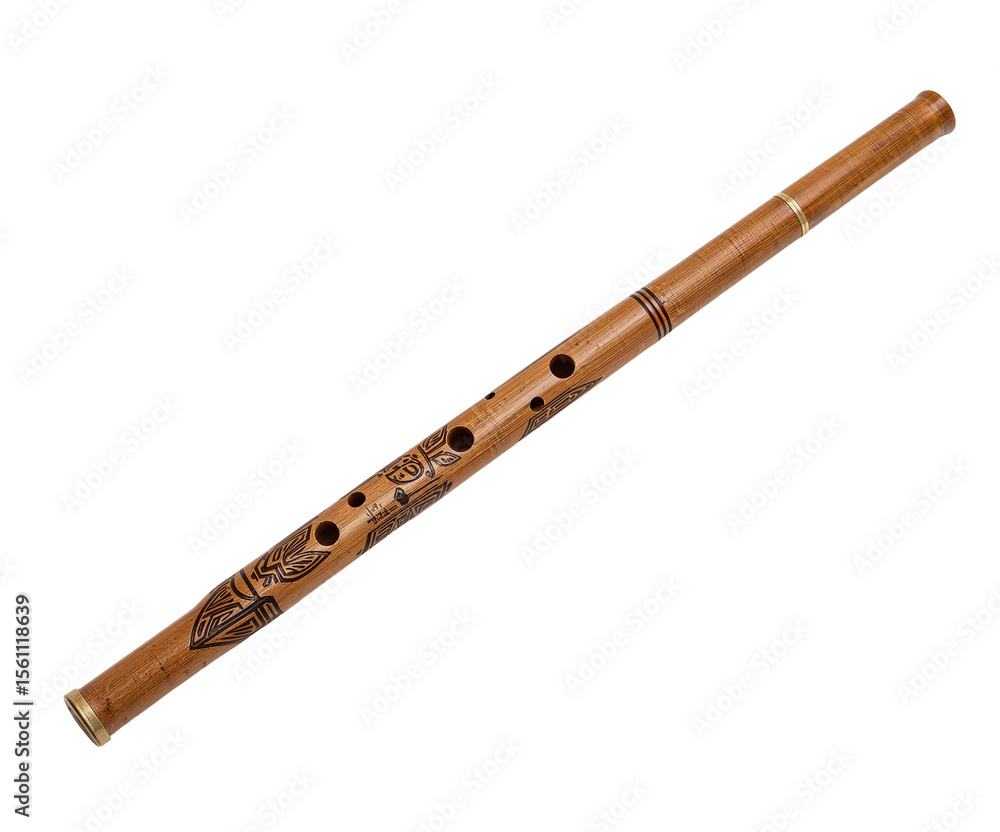 Naklejka premium Exquisite Wooden Flute, A Symphony of Craftsmanship and Intricate Artistry Captivating Visuals Showcase the Beauty of Music