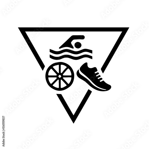 Triathlon icon with swim bike and run symbols on transparent background representing endurance multisport race
