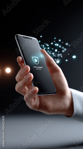 Wallpaper Mural Modern smartphone with fingerprint scanner and security interface showing digital lock symbol on curved screen against dark background Torontodigital.ca