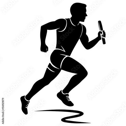 Runner with relay baton icon on transparent background representing relay race team sprint and track athletics competition
