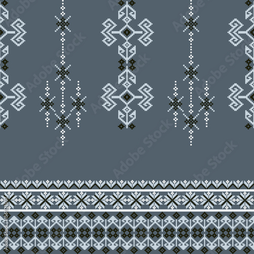 White and grey cross-stitch ethnic seamless pattern. Ukrainian embroidery. Folk ornament. Pixel pattern. Ideas for wallpaper, elaborate borders, textiles, wrapping, and web page backgrounds.