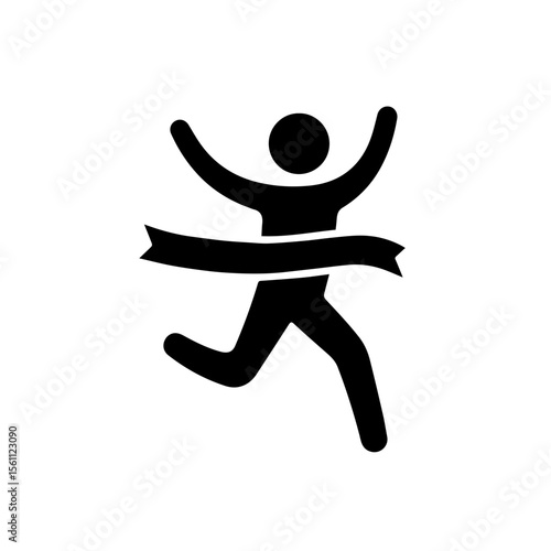 Runner breaking through finish line ribbon icon on transparent background representing race victory and achievement
