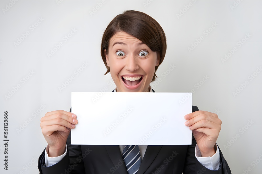 Businesswoman Holding Blank Sign, Ready for Your Message Businesswoman Holding Blank Sign, Ready for Your Message