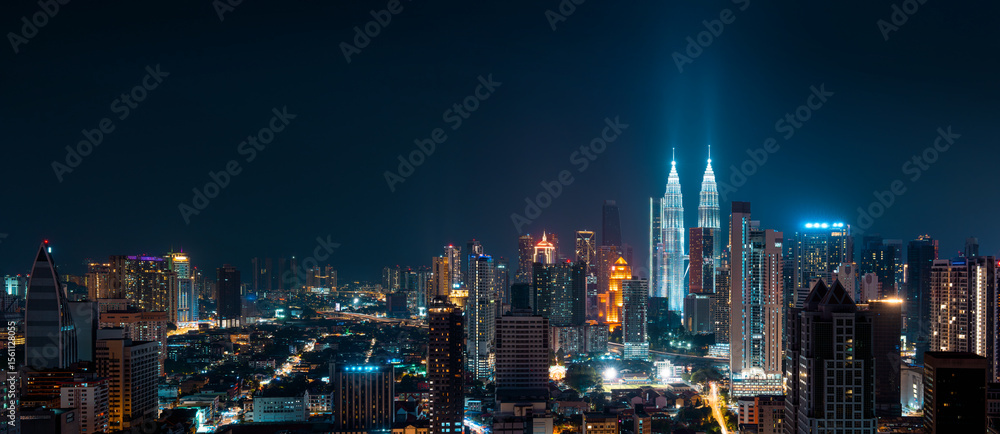 Obraz premium Panoramic night view of Kuala Lumpur city skyline,