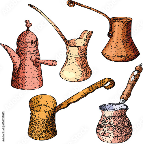 cezve turkish coffee set sketch hand drawn vector