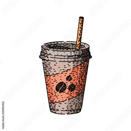 latte coffee cup sketch hand drawn vector