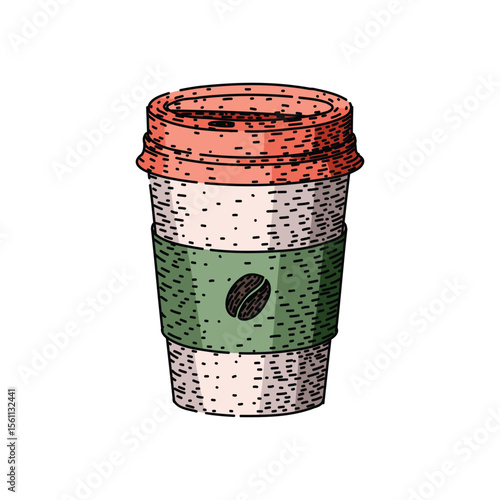 insulated coffee cup sketch hand drawn vector