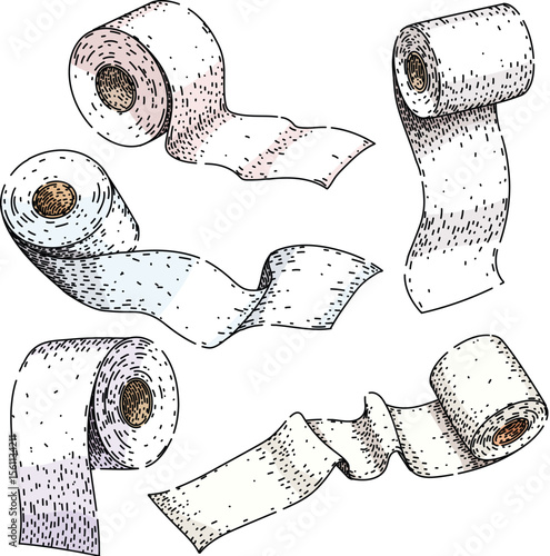 toilet paper roll set sketch hand drawn vector