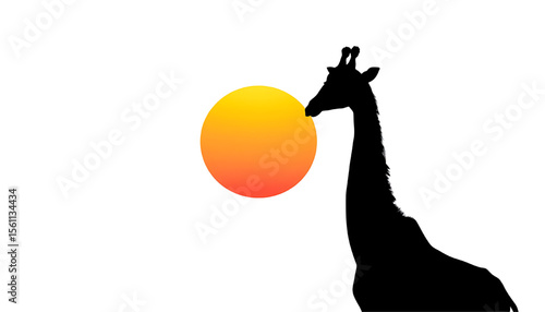 Majestic Giraffe Silhouette at Sunset Over African Savanna - Vector Illustration of Wildlife Elegance