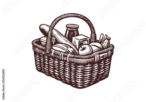 Picnic Basket hand drawn vector illustration