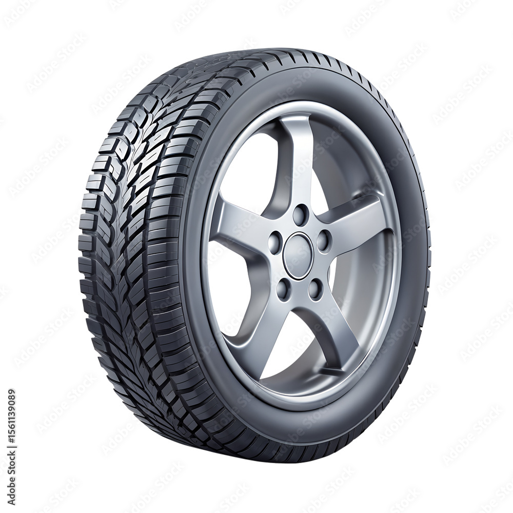 Obraz premium A black tire with silver rim isolated on transparent background