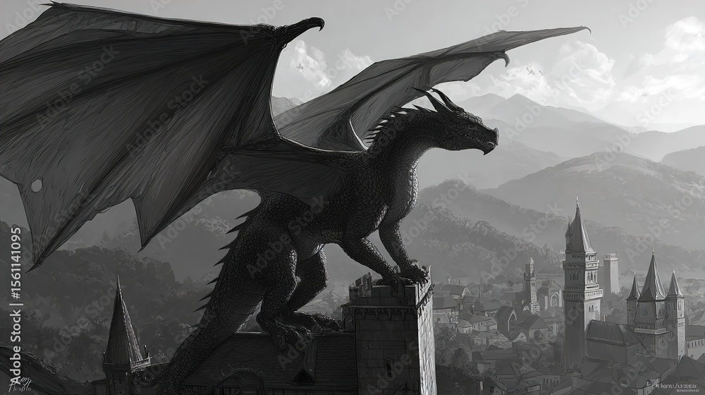 Fototapeta premium black dragon on black background