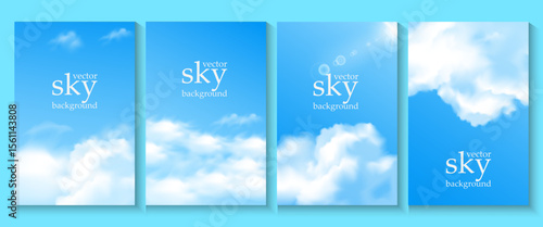 Realistic Sky Background set with White clouds for Cosmetic Product, travel buissnes Presentation or web design, Sky Blue Cloud poster, card, flayer, banner, cover Background for ads promo and web.