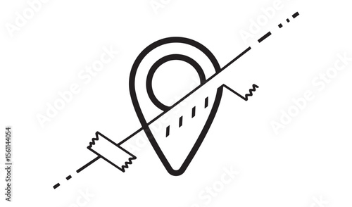 Conceptual depiction of location disruption with map pin and crossed out route