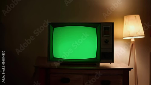Vintage Television Mockup with Green Screen for Retro Advertisement