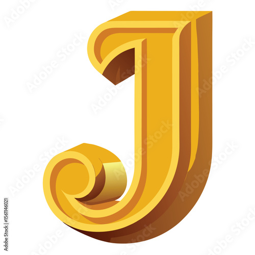 Capital letter J sculpted in shiny golden 3D style, rich elegant metallic look.