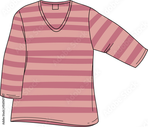 Pink and red striped long sleeve shirt illustration, stylish casual fashion design, comfortable apparel template for everyday wear, wardrobe essential