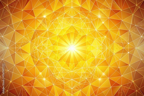Abstract Golden Geometric Radiating Design with Triangular Polygons and Bright Glowing Center