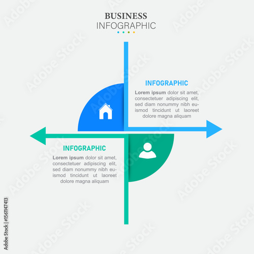 Thin line flat element design template. Business concept with 2 steps, options, processes. Vector illustration.