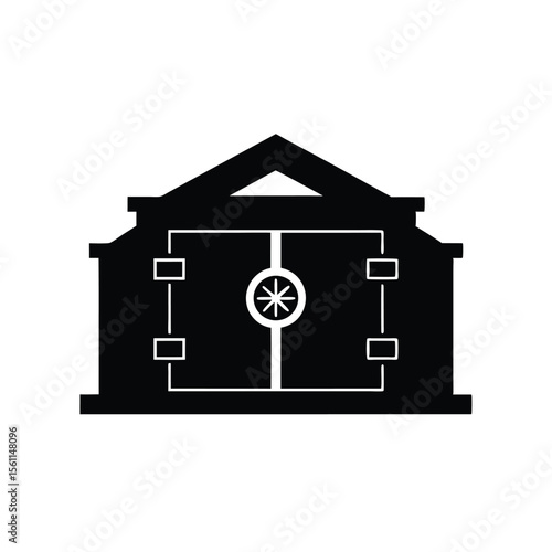 Secure Bank Vault Icon Black and White Illustration of a Strongroom for Financial Security