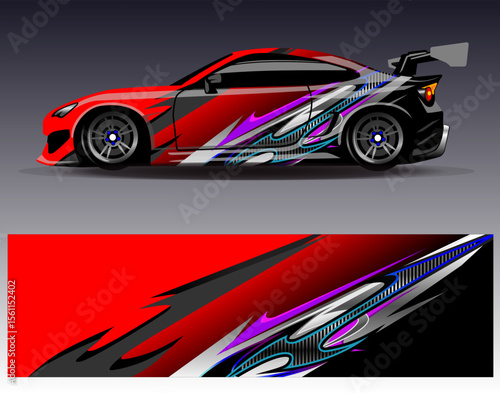 Car wrap design vector. Graphic abstract stripe racing background designs for vehicle, rally, race, adventure and car racing livery