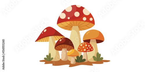 Set of mushrooms in the autumn forest
