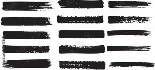Collection of diverse black brush stroke lines on a clean white background