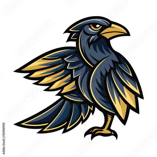  crow with wings tucked head turned back outlin.eps