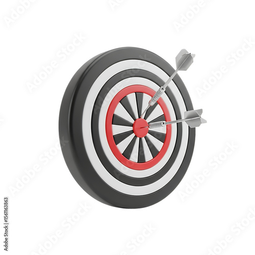 Dartboard with Darts, Black White and Red Target, Achieving Goal