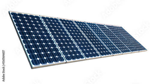 Solar panels, blue cells. Perspective view. Clean