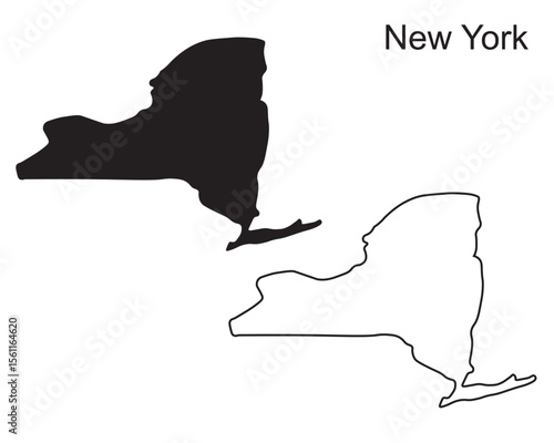 Simple New York map silhouette vector. Clean black outline of USA city or state, perfect for infographics, prints, and digital design work