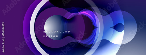 Abstract circular design. Gradient shades, purple, blue hues dominate composition. Modern aesthetic, dynamic flow, smooth transitions present.