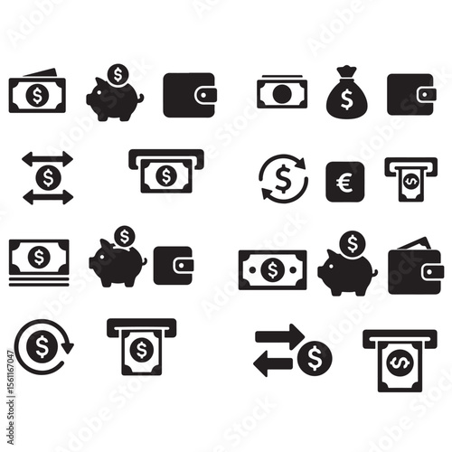 money icon set. containing cash, saving, wallet, transfer, withdraw icons. finance symbol for app, ui, 
website and design element