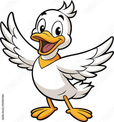 happy duck waving one wing simple black line dr.eps